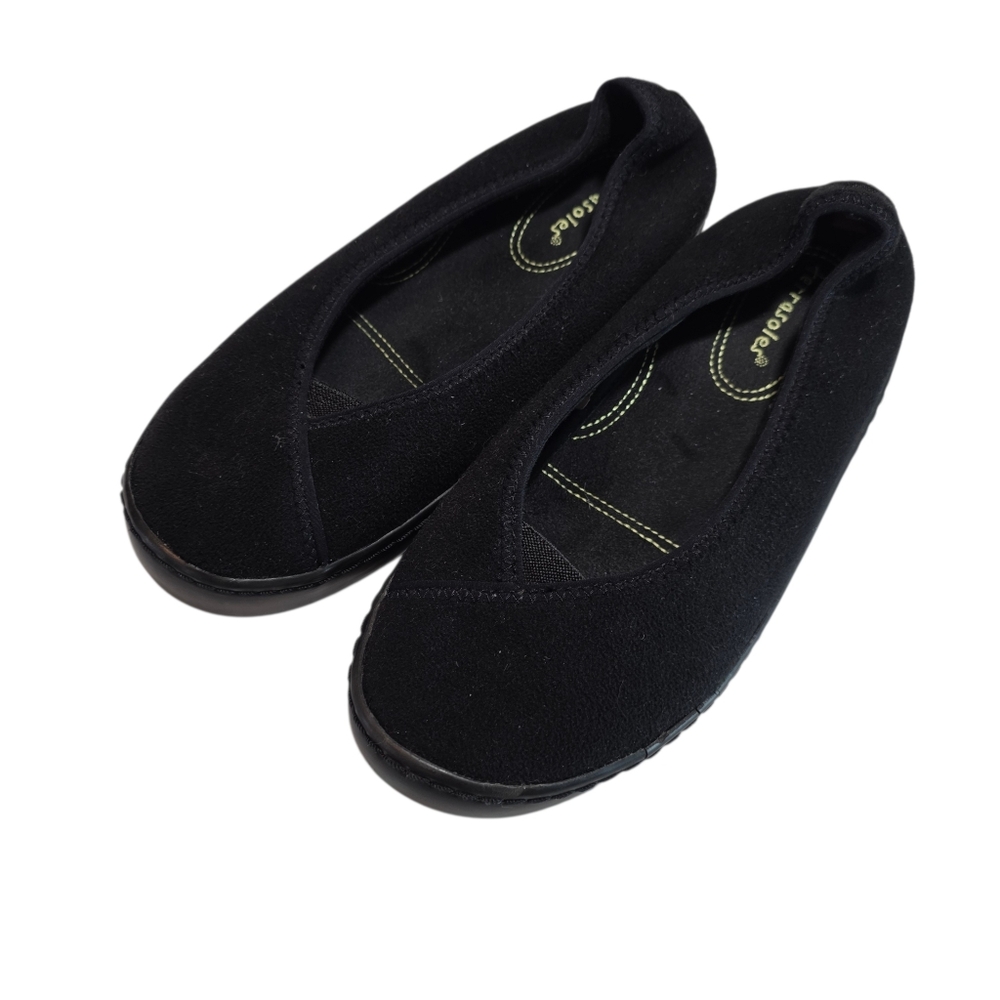 Terrasoles Black Slip-On Suede Flat Shoes Womens 10 EUC